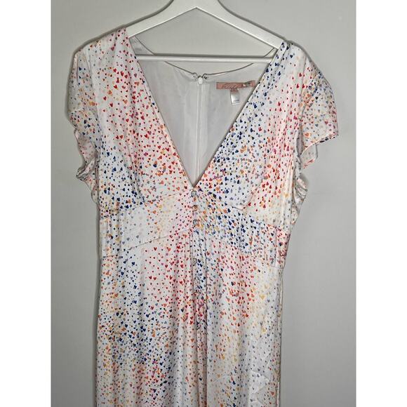 Hutch Multi Heart Short Sleeve V-Neck Button Front Hi-Low Maxi Dress White 12 - Picture 3 of 12